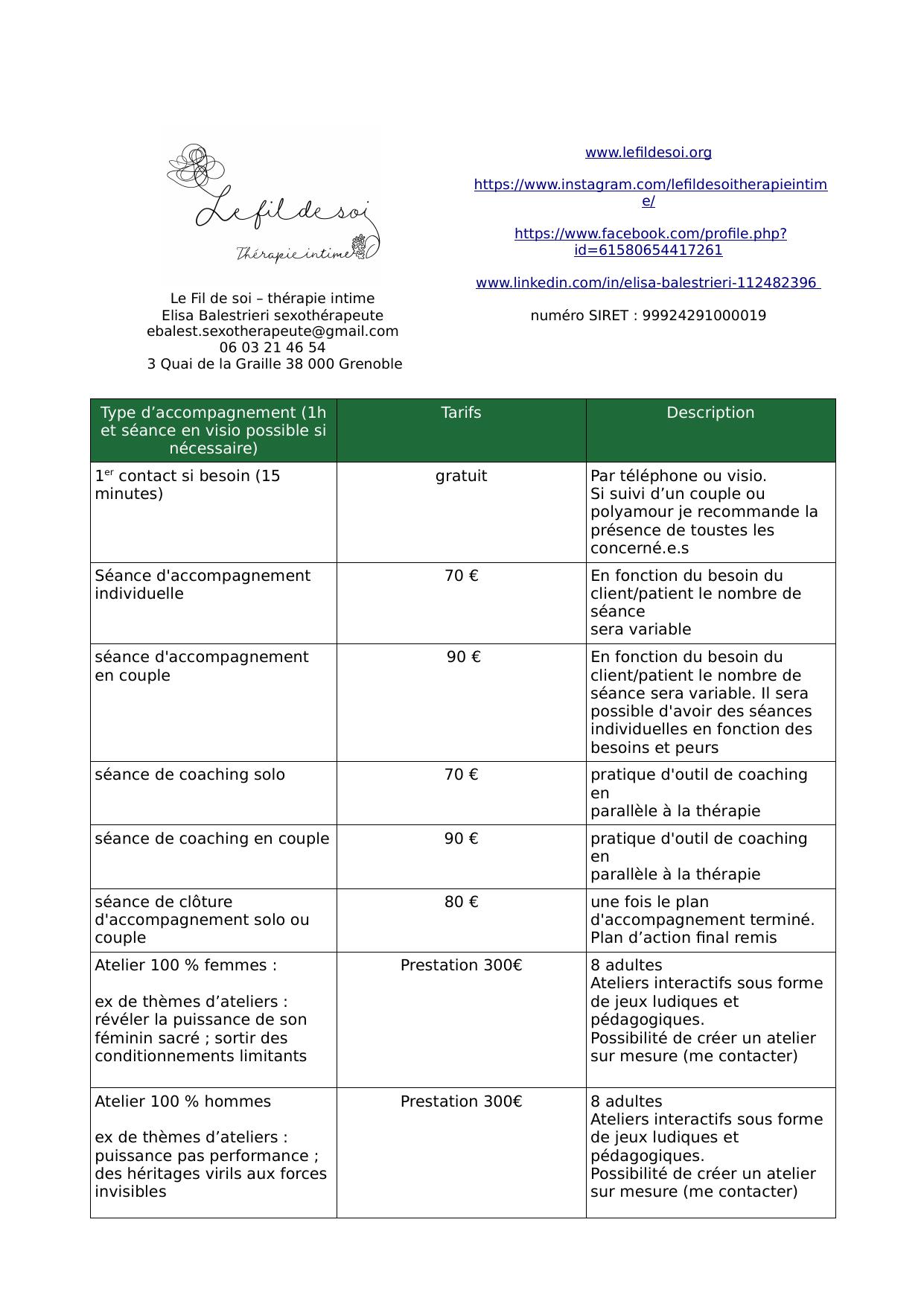 Les accompagnements et tarifs